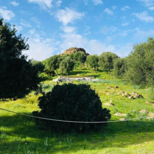 Foto del Nuraghe di Sirai visto frontalmente, dal basso.